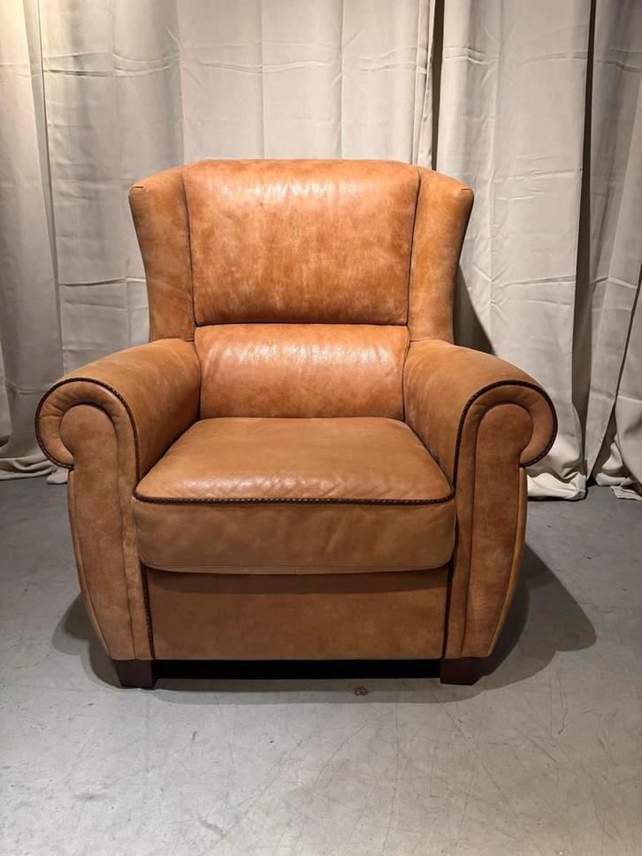 Borzalino Italiaanse Cognac Leren Fauteuil Zgan, Huis en Inrichting, Fauteuils, Zo goed als nieuw, Leer, 50 tot 75 cm, 75 tot 100 cm