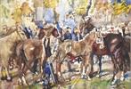 Aquarel Erasmus Bernhard van Dulmen Krumpelman, paardenmarkt