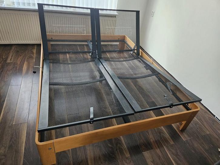 AUPING 2PERSBED BEUKEN 160 X 200 CM(34 CM)+AUPING VERSTEL.SP, Huis en Inrichting, Slaapkamer | Bedden, Gebruikt, Tweepersoons