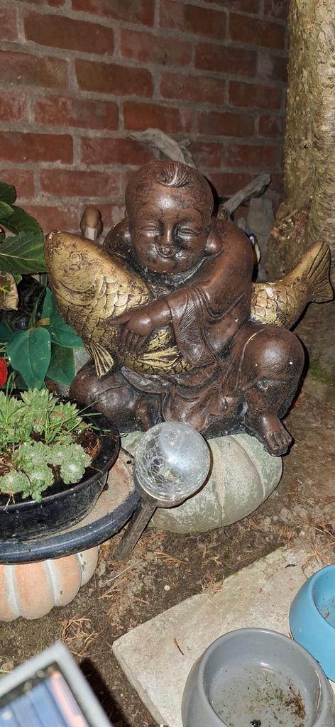 Beeld Boeddha met Koikarper, Antiek en Kunst, Antiek | Kandelaars, Zilver, Ophalen