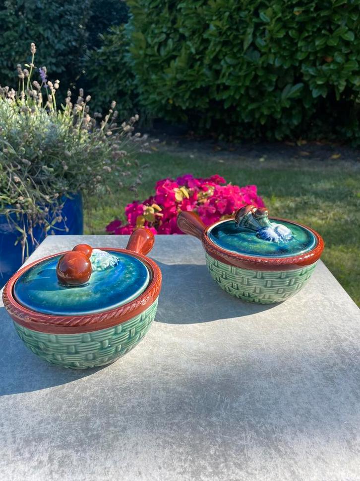 Vintage antiek Majolica soepkommen, Antiek en Kunst, Antiek | Servies los, Ophalen of Verzenden