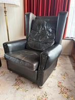 Vintage leren fauteuil met voetenbank, Huis en Inrichting, Fauteuils, Ophalen, Gebruikt, Leer, 75 tot 100 cm