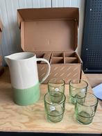 Waterkaraf met 4 glazen nieuw in doos van postcodeloterij, Ophalen, Glas of Glazen, Nieuw, Glas