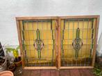 Glas-in-lood voorzetramen/kozijnen (2 stuks), Doe-het-zelf en Verbouw, Glas en Ramen, Gevelraam of Ruit, Gebruikt, Minder dan 80 cm