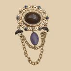 Vintage broche met bruine cabuchon, Ophalen of Verzenden, Overige materialen, Broche