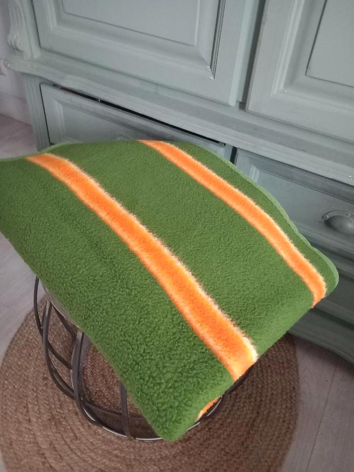 Groen met Oranje Strepen deken Vintage, Huis en Inrichting, Woonaccessoires | Kussens, Gebruikt, Groen, Vierkant, Ophalen of Verzenden