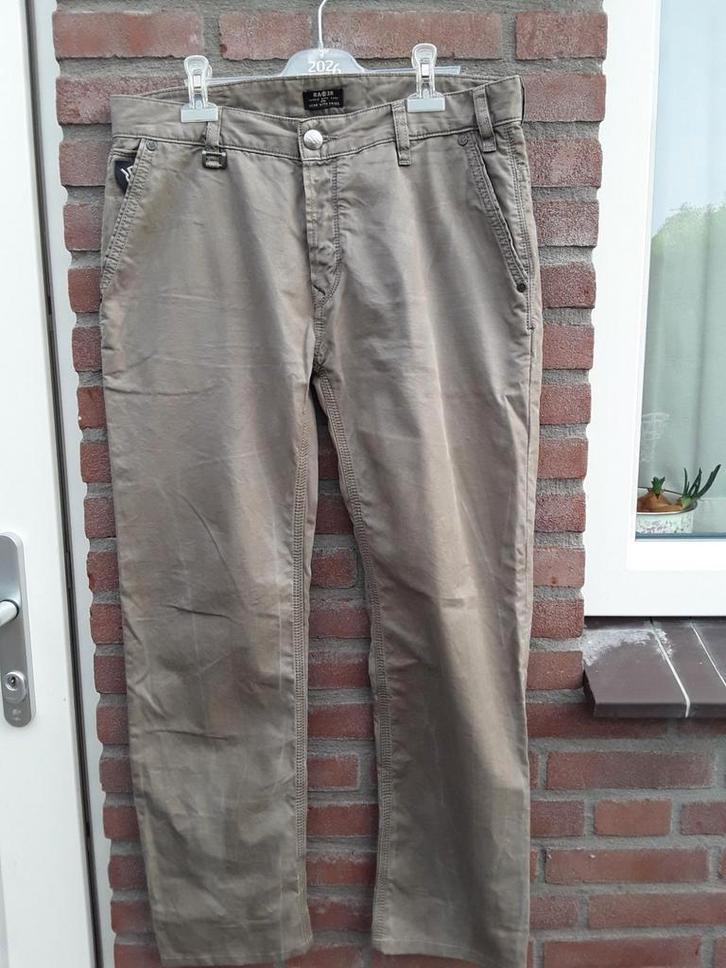 Luxe heren broek van Raser, maat 33 (L) olijfgroen met beige, Kleding | Heren, Broeken en Pantalons, Zo goed als nieuw, Maat 52/54 (L)