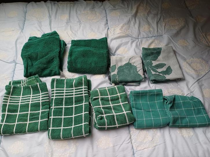 Set Handdoeken & Theedoeken - Groen, Huis en Inrichting, Keuken | Textiel, Gebruikt, Ophalen of Verzenden