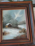 Schilderij Winterlandschap met Huisje, Ophalen of Verzenden