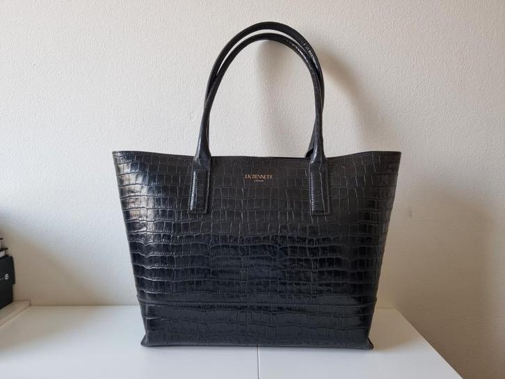 LK BENNETT 'LACY' crocostructuur leer, Sieraden, Tassen en Uiterlijk, Tassen | Damestassen, Zo goed als nieuw, Handtas, Zwart