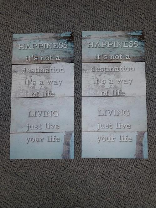 Twee leuke canvas schilderijen met tekst, Huis en Inrichting, Woonaccessoires | Wanddecoraties, Zo goed als nieuw, Ophalen
