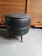 Poef voor naaispullen, skai leer, zwart, vintage, Ophalen of Verzenden, Gebruikt, Rond, Leer