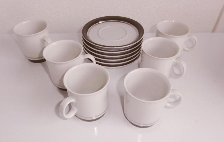 Koffiekopjes en schotels, Royal Mosa Fantasy, 6 stuks, Huis en Inrichting, Keuken | Servies, Gebruikt, Kop(pen) en/of Schotel(s)