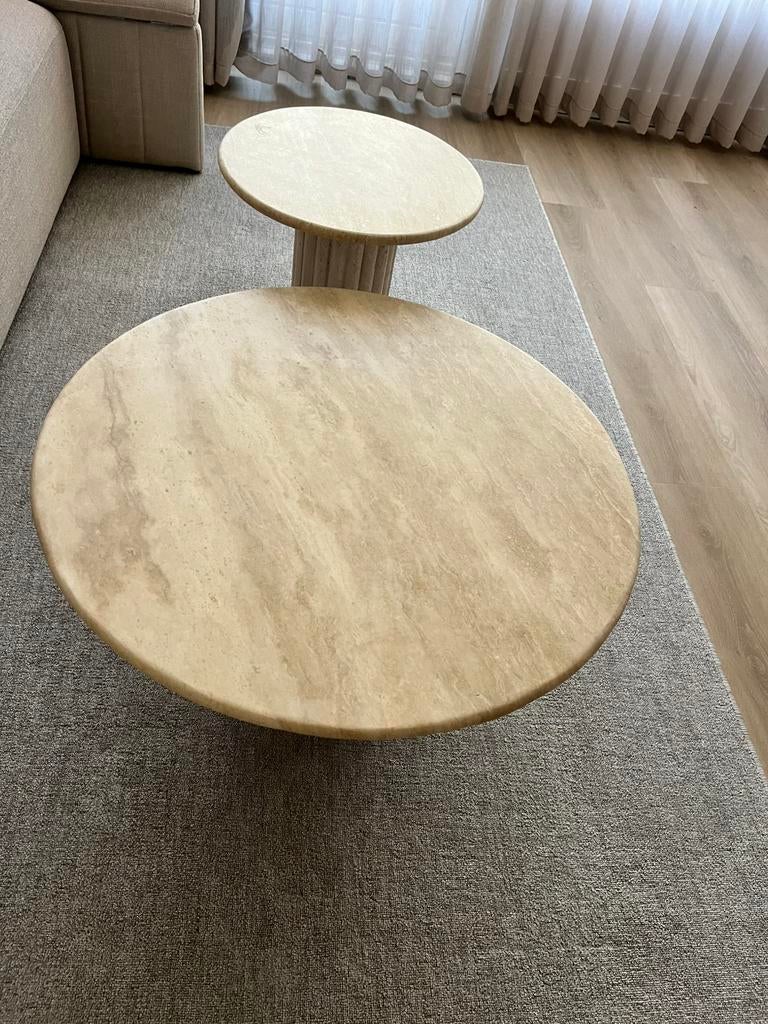 Beschikbaar Travertin salontafel, Huis en Inrichting, Tafels | Salontafels, 100 tot 150 cm, Zo goed als nieuw, Minder dan 50 cm