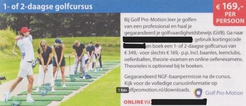 1- of 2-daagse golfcursus € 180,- kortingscode p.p., Tickets en Kaartjes, Kortingen en Cadeaubonnen, Overige typen, Kortingsbon