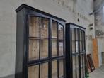 2x Vintage Houten Vitrinekast Zwart | Grote Vitrine Kast 15, Huis en Inrichting, Kasten | Vitrinekasten, Met deur(en), 150 tot 200 cm