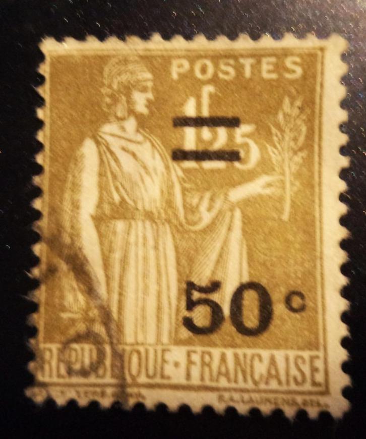 1939 ''40 Frankrijk zeldzaam 1,25 f Overprint naar 50 cent., Postzegels en Munten, Postzegels | Europa | Frankrijk, Gestempeld