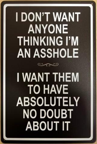 Thinking asshole no doubt reclamebord van metaal wandbord, Huis en Inrichting, Woonaccessoires | Wanddecoraties, Nieuw, Ophalen of Verzenden