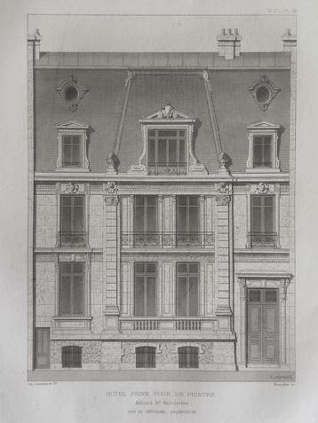 1877 Architectuur Gravure - Tekening Haussmann gevel Parijs  beschikbaar voor biedingen