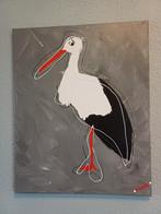 Ooievaar schilderij - Acryl op canvas 40x50, Minder dan 50 cm, Nieuw, Ophalen of Verzenden, Schilderij