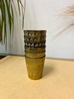 Mooie set vintage messing koperen shotglazen zes gegraveerd, Ophalen of Verzenden