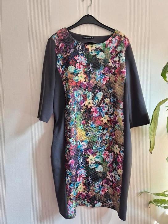 Grijze jurk/ tuniek met bloemen, maat 46, Kleding | Dames, Jurken, Gedragen, Maat 46/48 (XL) of groter, Grijs, Boven de knie, Ophalen of Verzenden
