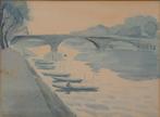 Bob Buys (1912-1970) aquarel brug over rivier, Verzenden