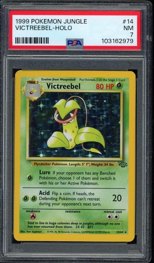 Victreebel Holo PSA 7 - 14/64 - Jungle 1999, Hobby en Vrije tijd, Verzamelkaartspellen | Pokémon, Zo goed als nieuw, Losse kaart