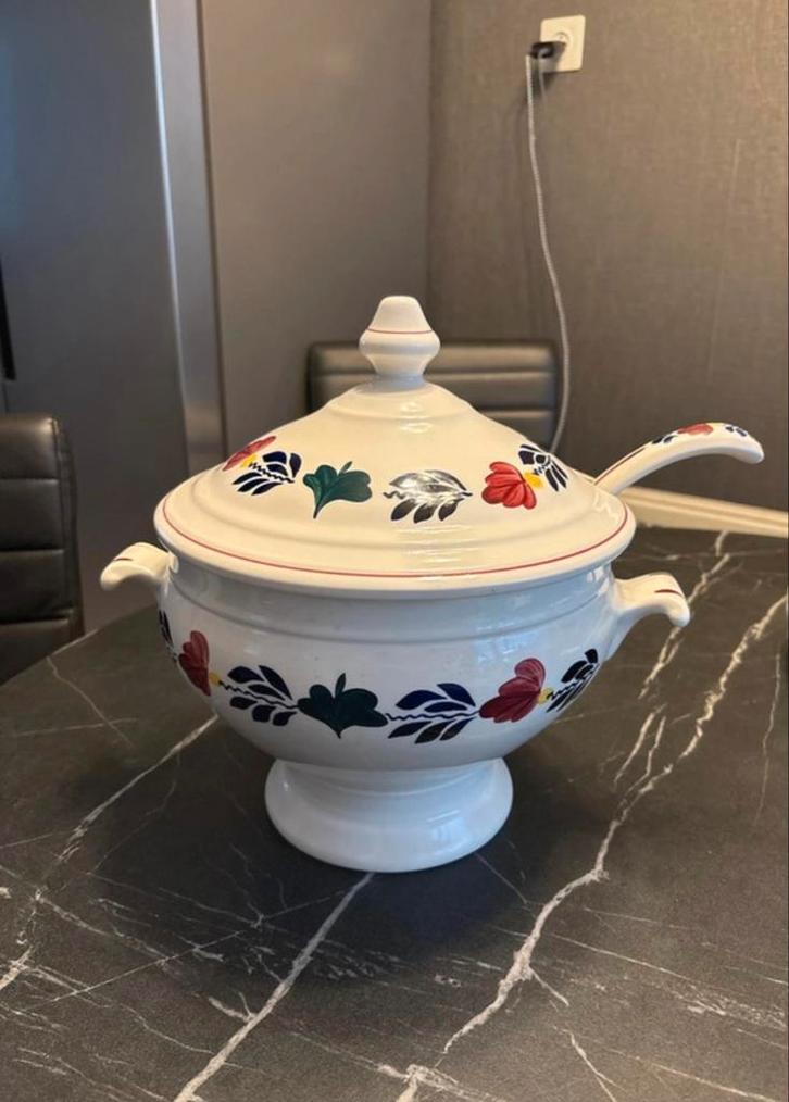 Boerenbont Soepterrine met Lepel, Huis en Inrichting, Keuken | Servies, Zo goed als nieuw, Overige typen, Boerenbont, Aardewerk