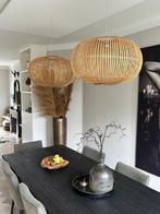 2 hout/bamboe hanglampen incl ophangsysteem. 68x43 cm., Huis en Inrichting, Lampen | Hanglampen, 50 tot 75 cm, Ophalen of Verzenden