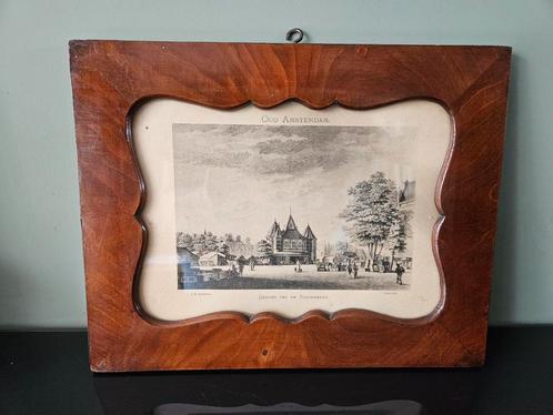 Oude prent Amsterdam Nieuwmarkt in houten antieke lijst, Antiek en Kunst, Kunst | Etsen en Gravures, Ophalen of Verzenden