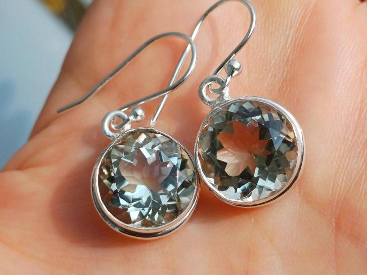 Vanoli 925 zilveren oorbellen met groene amethist, Sieraden, Tassen en Uiterlijk, Oorbellen, Nieuw, Hangers, Zilver, Overige kleuren