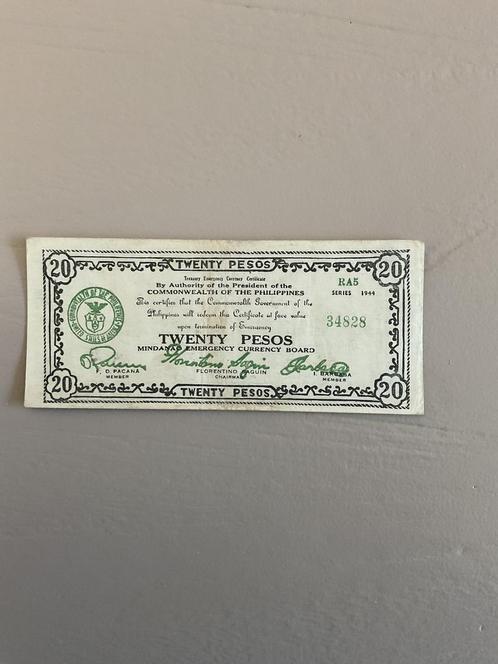 Filipijnen noodgeld 20 pesos 1944  N221816, Postzegels en Munten, Bankbiljetten | Azië, Ophalen of Verzenden
