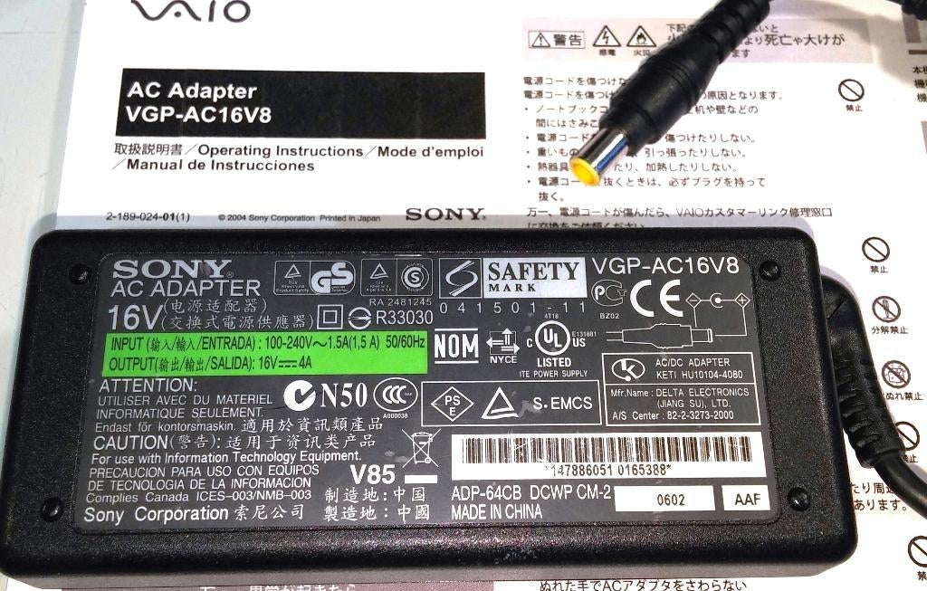 Sony Vaio VGP-AC16V8 Panasonic CF-AA1639A 16V 4A 15.6V 3.85A, Ophalen of Verzenden, Nieuw, Sony