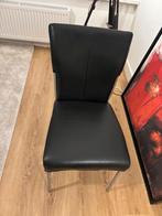 3x Zwarte leren eettafel stoel met metalen poten, Huis en Inrichting, Stoelen, Ophalen, Zwart, Zo goed als nieuw, Metaal
