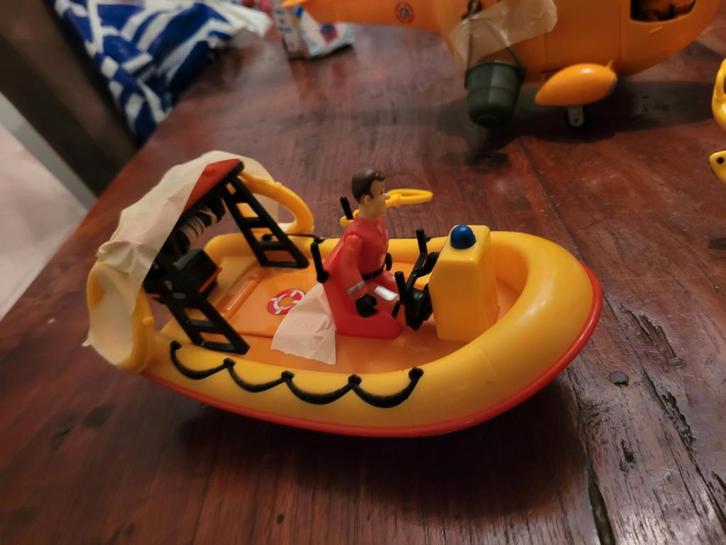 Brandweerman Sam auto, helikopter, boot en jetski, Kinderen en Baby's, Speelgoed | Actiefiguren, Zo goed als nieuw, Ophalen of Verzenden