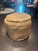 Lifestyle Home Collection poef – Echt leer - Beige, Ophalen, Rond, Leer, Zo goed als nieuw