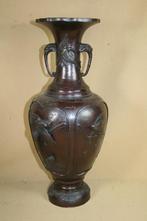 Grote antieke Chinees / Japans bronzen vaas met vogels 44 cm, Ophalen of Verzenden