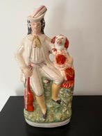 Antiek Porseleinen Beeld - Man met Hond, Antiek en Kunst, Antiek | Porselein, Ophalen of Verzenden