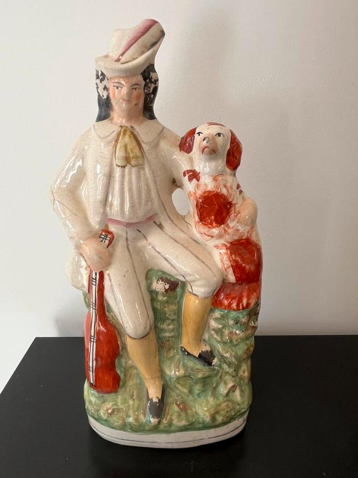 Antiek Porseleinen Beeld - Man met Hond, Antiek en Kunst, Antiek | Porselein, Ophalen of Verzenden