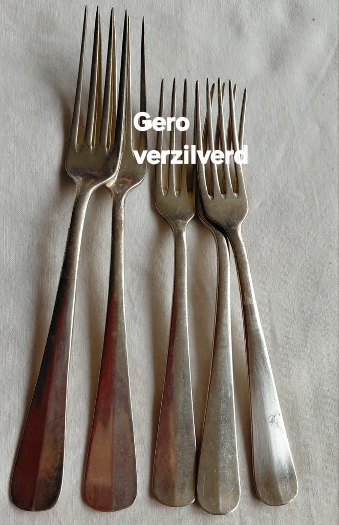P R N Q Gero 90 GZ verzilverde vorken Haags Lofje, Antiek en Kunst, Antiek | Bestek, Ophalen of Verzenden