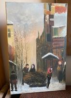Winters straattafereel - Man met slee, Antiek en Kunst, Ophalen of Verzenden