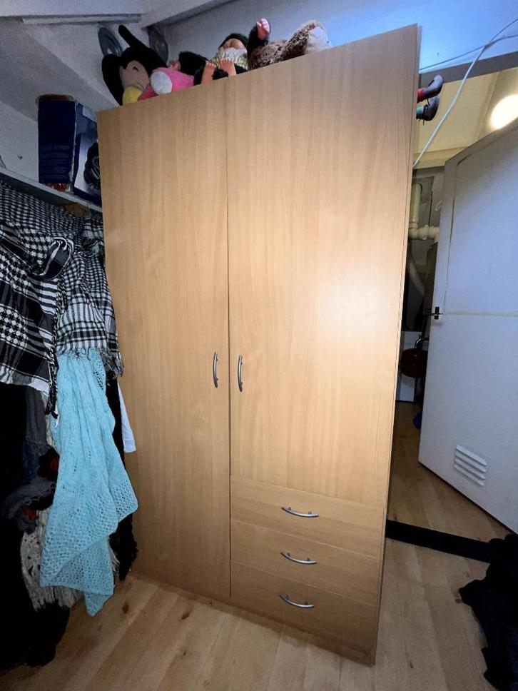 Houten kledingkast planken wit, Huis en Inrichting, Kasten | Kledingkasten, Zo goed als nieuw, Met lade(s), Met deur(en), Met plank(en)