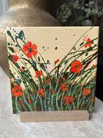 Handbeschilderd Tegel Schilderijtje Klaprozenveld ByJ&S, Ophalen of Verzenden