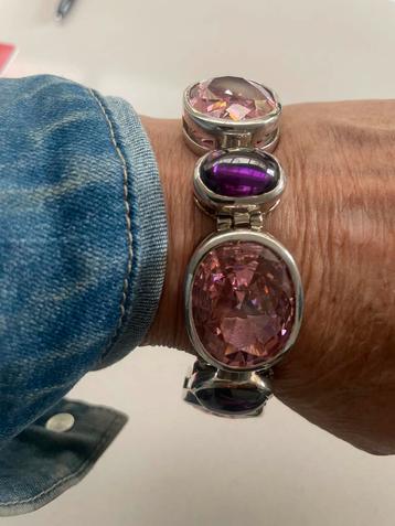 Zilveren armband met amethist en toermalijn beschikbaar voor biedingen