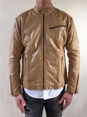 Beige leren jassen biker jacks heren is maat L licht bruine beschikbaar voor biedingen
