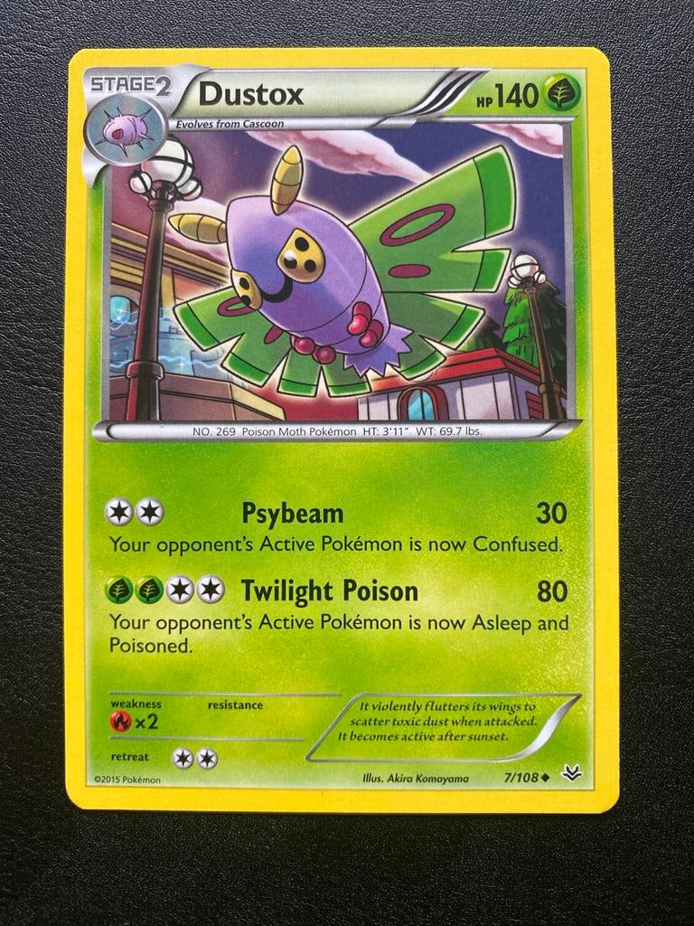 Dustox 7/108 Pokémon XY Roaring Skies Packfresh Mint, Ophalen of Verzenden, Zo goed als nieuw, Losse kaart
