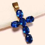 Vintage hanger kruis blauwe strass jaren '60 60s, Gebruikt, Kruis of Symbool, Met strass, Glas of Kristal