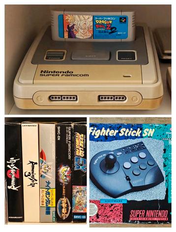 Nintendo Super Famicom + Fight Stick + Boxes Games! beschikbaar voor biedingen