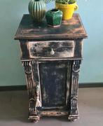 Oud brocante landelijk halkastje nachtkastje vintage zwart, Ophalen
